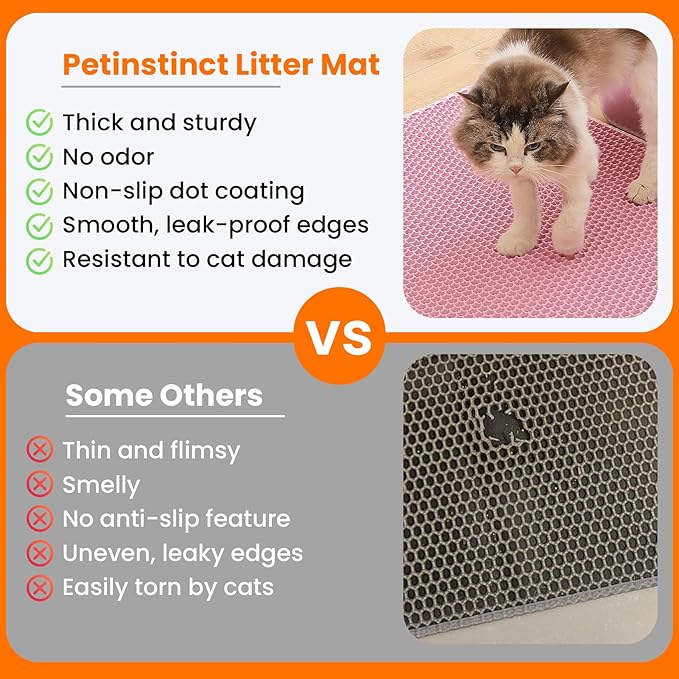 Jumbo Cat Litter Mat, 46x26 Inches Double Layer Honeycomb Litter Trapping Mat, Non Slip Waterproof Urine Proof Extra Large Cat Litter Box Mat, Kitten Supplies and Essentials, XXL, Pink