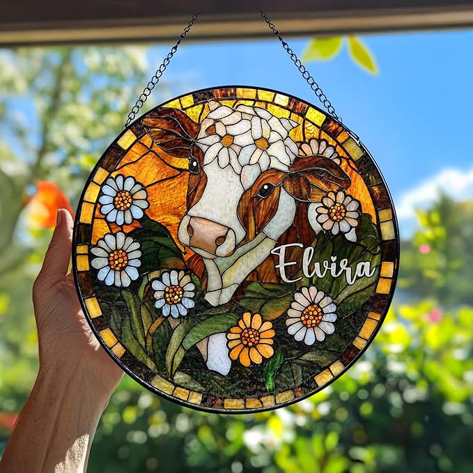 Custom Farm Animal Portrait Art Suncatcher Stained Glass Remembrance Gift Farm Lover Indoor Decor Window Hanging