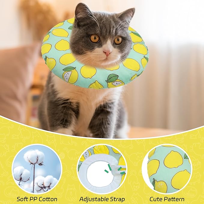 Seyezo Cat Cone Collar Soft, Adjustable Cat Recovery Collars to Prevent Licking, Cute Donut E Collar After Surgery, Wound Healing Elizabethan Collar for Kittens(Green Lemon, Large)