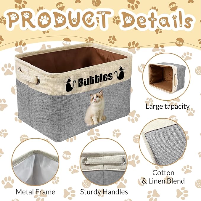 Custom Dog Toy Basket with Name Photo, Personalized Toys Clothing Storage Bins for Dogs Cats Pet,Collapsible Doggy Box Customized for Toy Food Purple