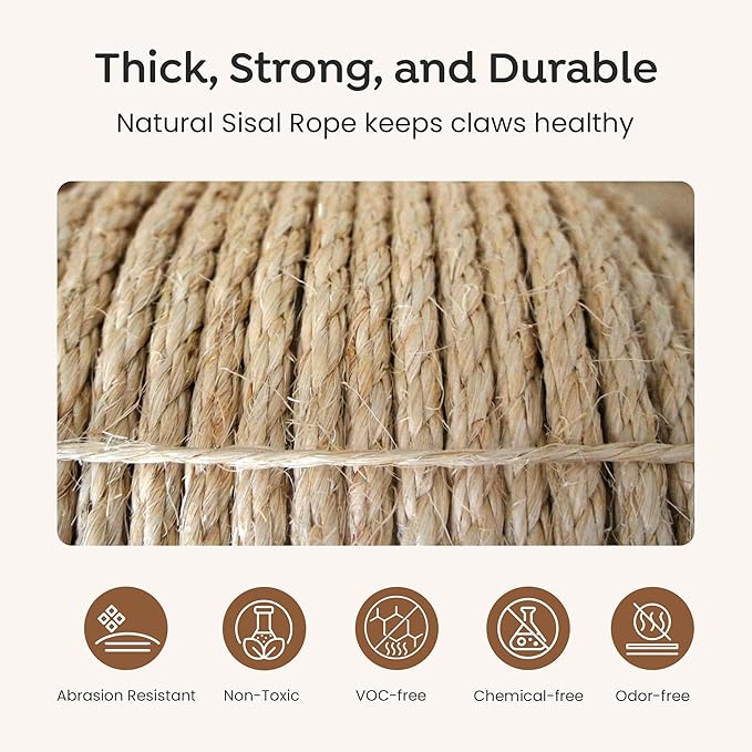 Premium Brazilian Sisal Rope, Natural Fiber 100% Sisal, Ultra Durable, Chemical-Free, Ideal for DIY, Cats, Scratching Post Replacement, Home Decor, Garden, Crafting (3/8” 50 ft / 9.5mm 15m)