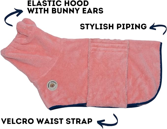 DERPYCHAPPY Premium Dog Towel Robe & Dog Bathrobe for Drying Dogs Made in Korea | Super Absorbent Quick & Adjustable Microfiber Bath Towel for Cats & Puppy Robes After Bath | Soft Warm Coat (Pink,M)