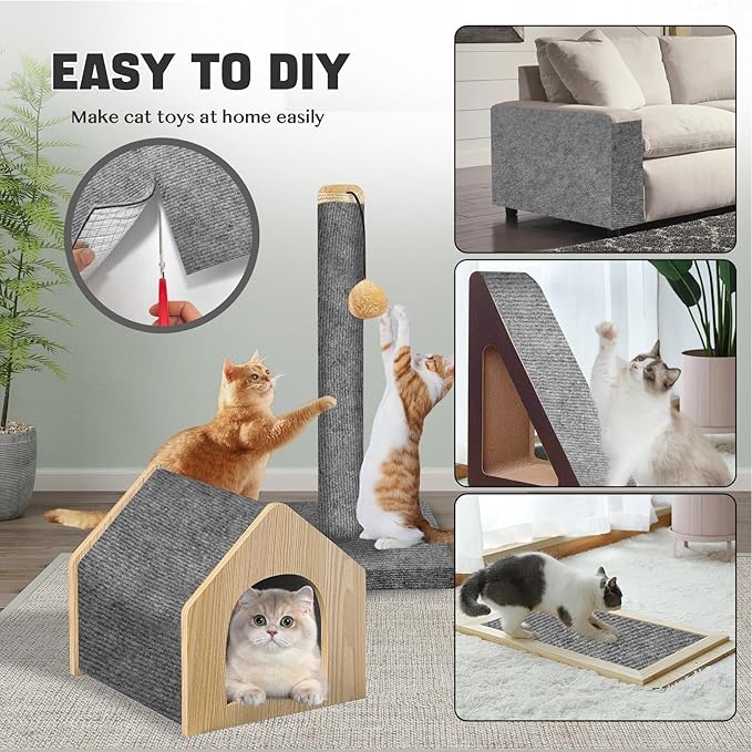 118"x15.8" Cat Scratch Couch Furniture Protector, Adhesive Cat Scratch Pad Deterrent for Furniture, DIY Climbing Anti Cat Scratcher Couch Protector from Cat Claws Scratching for Indoor (LightGrey)