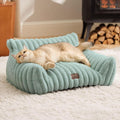Bedsure ComfyFleece Cute Cat Couch for Pets - Fluffy Cat Sofa with Premium Soft Corduroy Fleece, Fuzzy Pet Couch Bed with Washable Cover, Supportive Pet Chair for Indoor Cats, 24inch, Garden Green