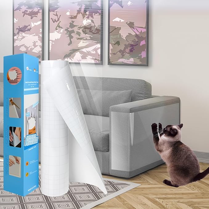 Anti Cat Scratch Furniture Protector, Couch Corner Protectors for Cats, Furniture Protectors from Cats Scratching, Walls, Doors with 50 Twist Pins (15.7" x 118")