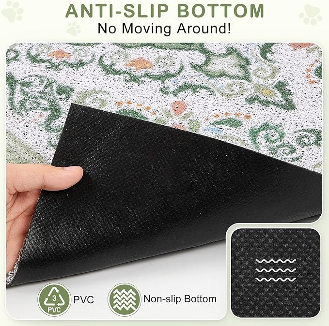 Unicorn Catcher Cat Litter Mat 24" x 15" Non-Slip Litter Box Mat Washable Litter Catcher Mat for Litter Box Indoor Food Mat Supplies Essentials, DarkSeaGreen
