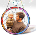 Personalized Dad Stained Glass Suncatcher, Photo Family Stained Glass Window Hanging Decoration, Custom Photo Gift for Dad from Son Daughter, Birthday Gift for Grandpa, Papa, Uncle