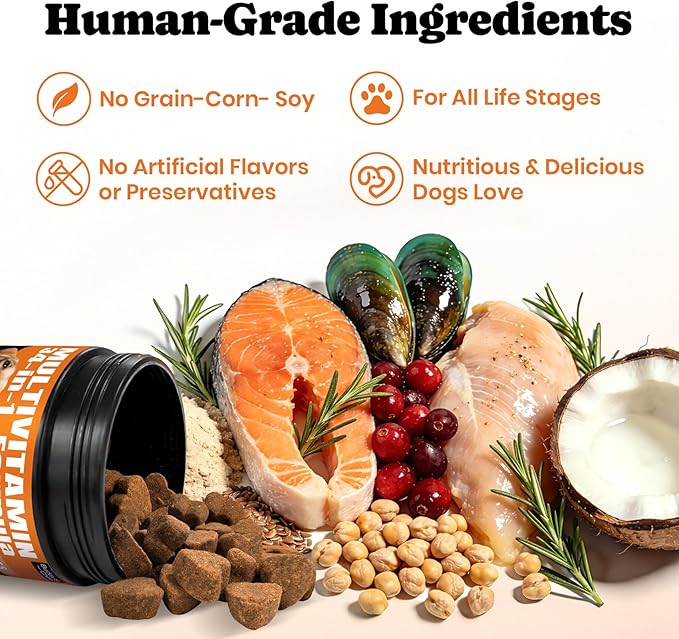 Dog Vitamins & Supplements 34-in-1 Pet Multivitamin Softchews, Daily Dog Supplements for Hip & Joints, Skin & Coat, Immune Health with Glucosamine, Probiotics, Collagen & Fish Oil (90-Day Supply)
