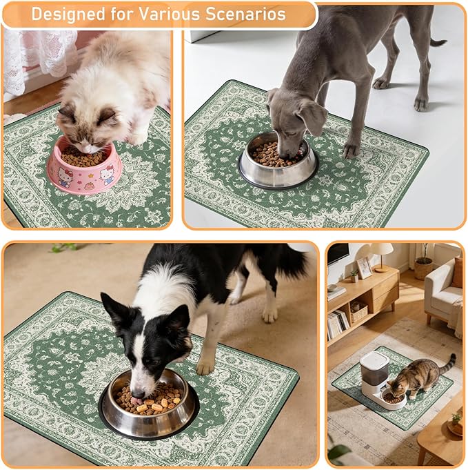 Dog Cat Food Mat - Absorbent Anti Slip Dog Bowl Mats for Food and Water, Quick Dry Cat Feeding Matts for Floors, Diatomite Pet Dish Placemat Accessories Supplies, Bohemia Style, 16 * 24in