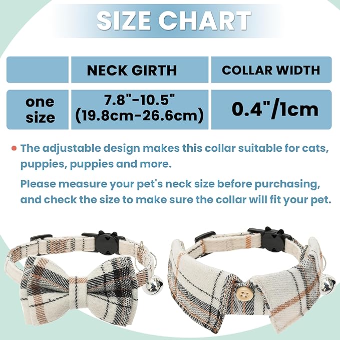 Breakaway Cat Collars - Bow Tie Cute Cat Collar with Bells for Girl Boy Cats, Puppy - Plaid Soft Adjustable Pet Collars Cat Accessories