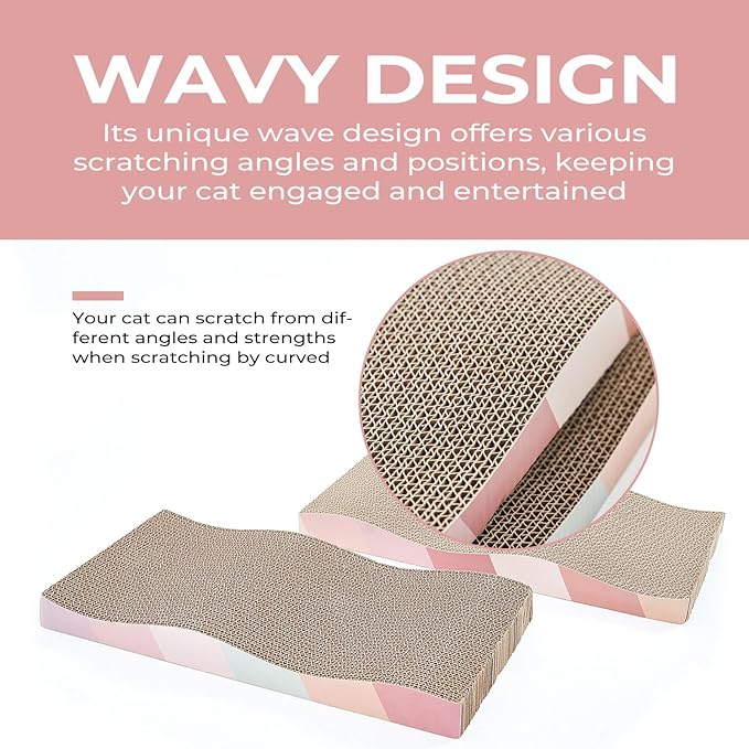 SIDAZON Cat Scratching Pads Cardboard Cat Scratchers for Indoor Cats Reversible Large Wide Corrugated with Catnip and Mini Toy(5pcs)