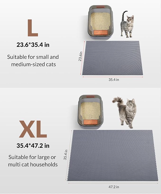 Cooyes Cat Litter Mat - Cut to Fit Any Place, 35"x23" Large Litter Trapping Mat for Litter Box, Easy to Clean, Waterproof & Non-Slip Kitty Pad, Scatter Control to Protect The Floor (Grey)
