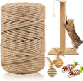 262 ft Sisal Rope for Cat Scratcher, 6mm Thick Rope for Cat Scratch Post, Twine for Cat Scratching Post Replacements, DIY Hemp Twine Rope with 4 Random Colors Mouse Ornaments