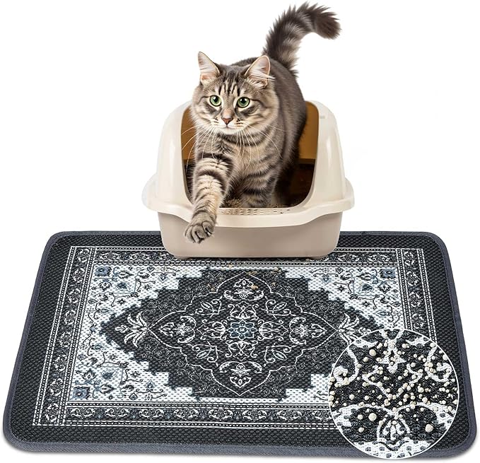 Unicorn Catcher 24X15in Cat Litter Mat Machine Washable Soft 3D Air Mesh Litter Box Rug Non-Slip Backing Quick Dry Scatter Control for Paws,Black
