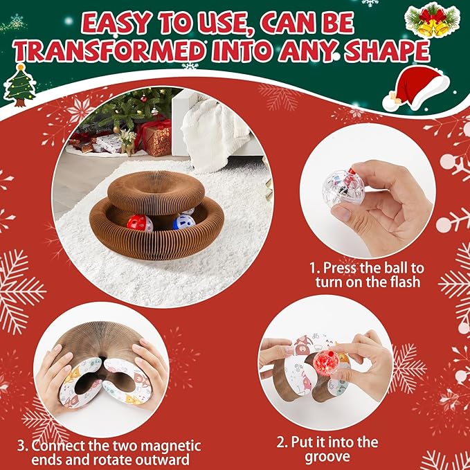 4 Pack Magic Organ Cat Scratching Board Toy Foldable Interactive Cat Toy with 8 PCS Ball Reversible Infinity Style Magic Organ Cat Toy for Indoor Cats Claw Care,Mental Stimulation,Enrichment Play