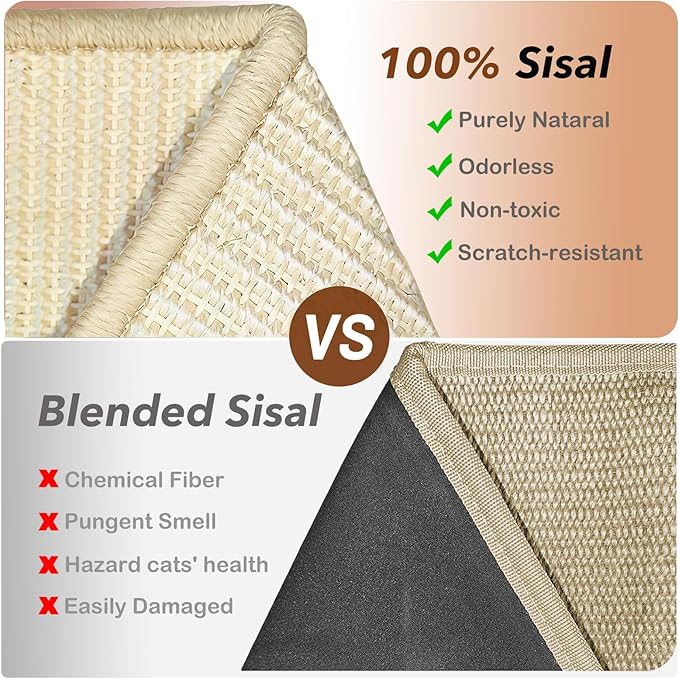 Extra-Large Sisal Cat Scratcher Bed for Indoor Cats, Cat Scratching Post with Hammock Nartural Sisal Scratch Pad for Large Cats Scratcher Lounge Chair, Wooden Cat Furniture