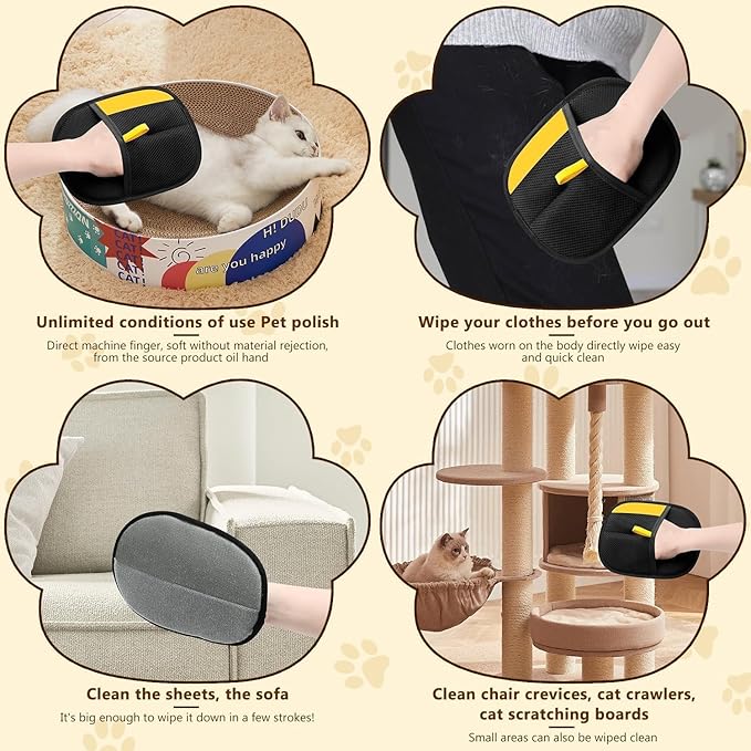 Electrostatic Pet Hair Removal Gloves | Effortless Deshedding for Dogs & Cats | Reusable & Machine Washable for Sofa, Car, Clothing & Beds (Black)