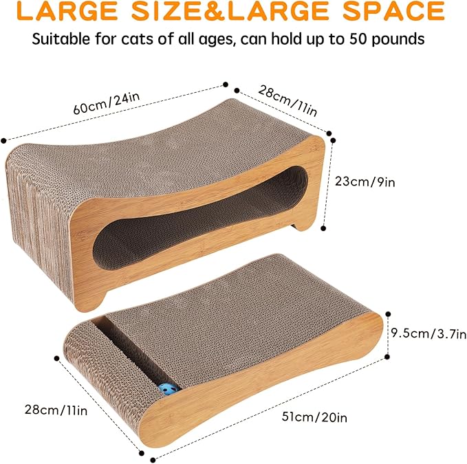2 in 1 Cat Scratcher,Cat Scratch Pad,Cat Scratching Board with Toy Ball,Cat Scratchers for Indoor Cats and Furniture Protector,Durable and Extra Wide Suitable for Kittens and Big Cats.