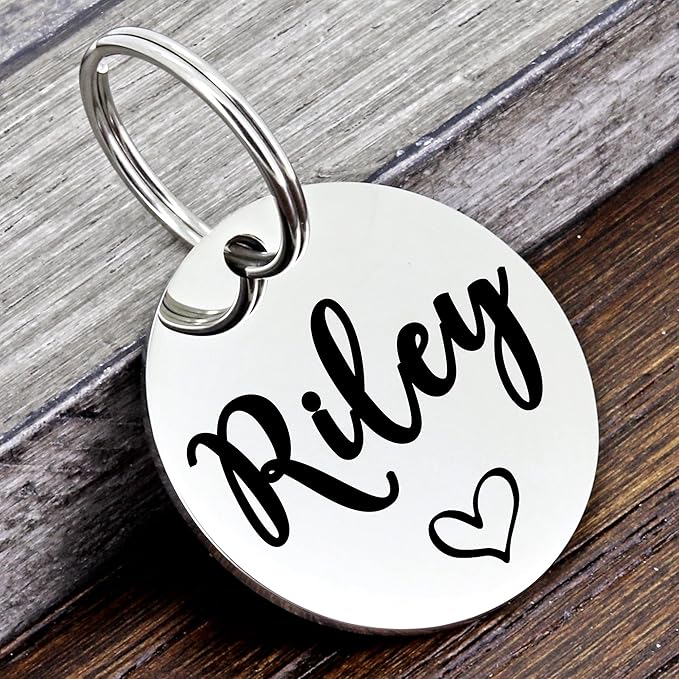 Ultra Joys Personalized Dog Tags for Pets - Durable Stainless Steel Customizable Dog Cat ID Tags - Dog Tags for Safety Optional Engraved on Both Sides -Round Shape Dog Tag Small Size, Silver