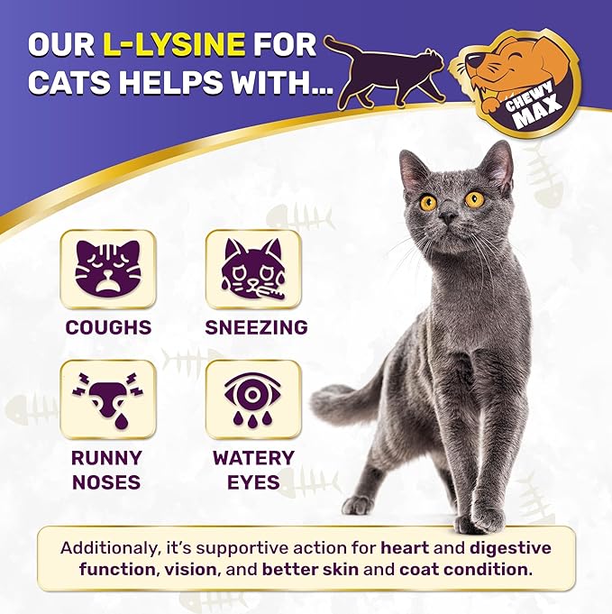 L Lysine for Cats & Kittens Helps with Watery Eyes, Sneezing, Cough, Runny Nose – Natural Cat Antibiotic Supplement with Taurine, Vitamins for Eye Function & Immune Support – Chicken Flavor – 2 oz