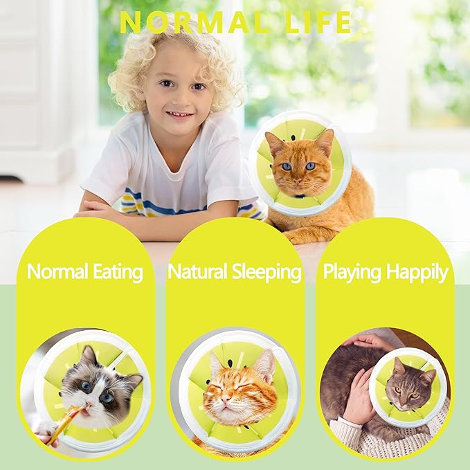 Soft Adjustable Cat Cone Collar, Comfortable Cat Recovery Collar Suitable for Various Types of Cats,Elizabethan Neck Protective Collar for Cats After Surgery (Gold Kiwi, Medium)