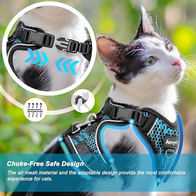 Cat Harness and Leash for Walking Escape Proof Soft Adjustable Cat Leash Breathable Honeycomb Structure Comfortable Vest Easy to Wear Kitten Harness for Outdoor Travel, Honeycomb Blue, XS