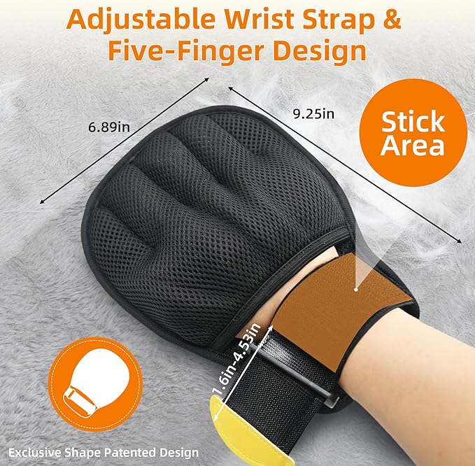 Electrostatic Pet Hair Remover Glove for Cats & Dogs, Patented Adjustable Strap, Reusable Five-Finger Grooming Glove, Non-Slip Fit, Removes Pet Hair from Couch, Carpet, Laundry & Car Seat