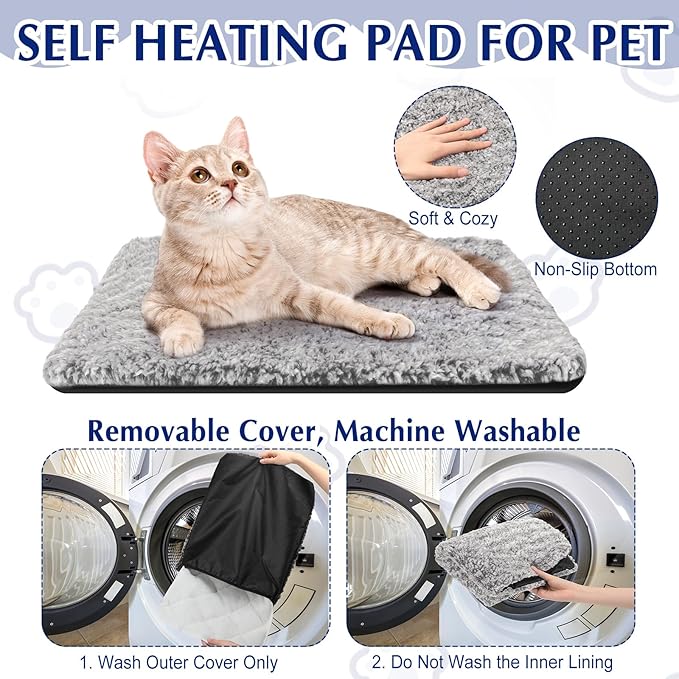 4 Pack Self Warming Cat Pads Self Heating Cat Mat Washable Homeless Dogs Thermal Pads Kennel Pad Reflects Body Heat Warm Crate Bed Mat for Indoor Outdoor Pet