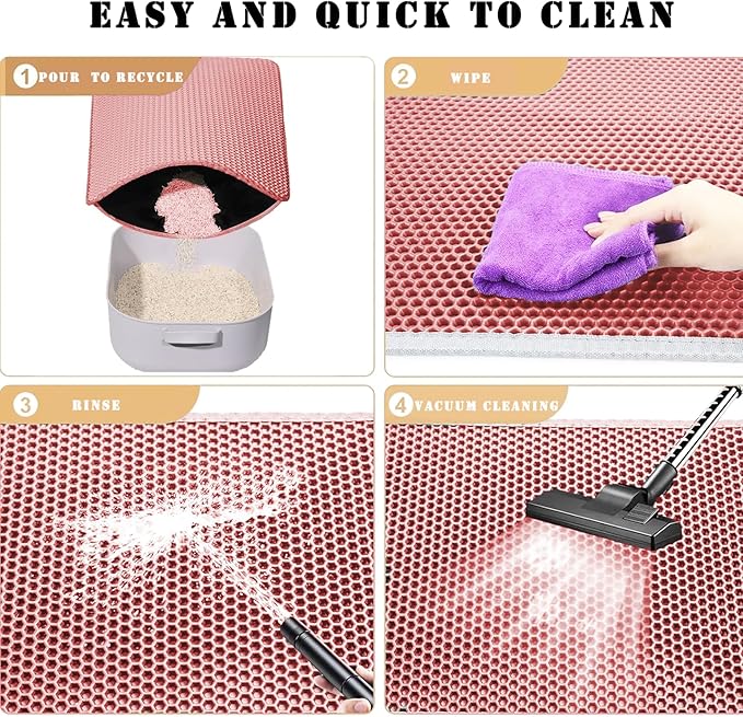 HCY&WLD Cat Litter Mat, Honeycomb Double Layer Cat Litter Trapping Mat, Waterproof Urine Proof Non-Slip, Scatter Control, Less Waste, Easier to Clean (Pink, 45" X 26")