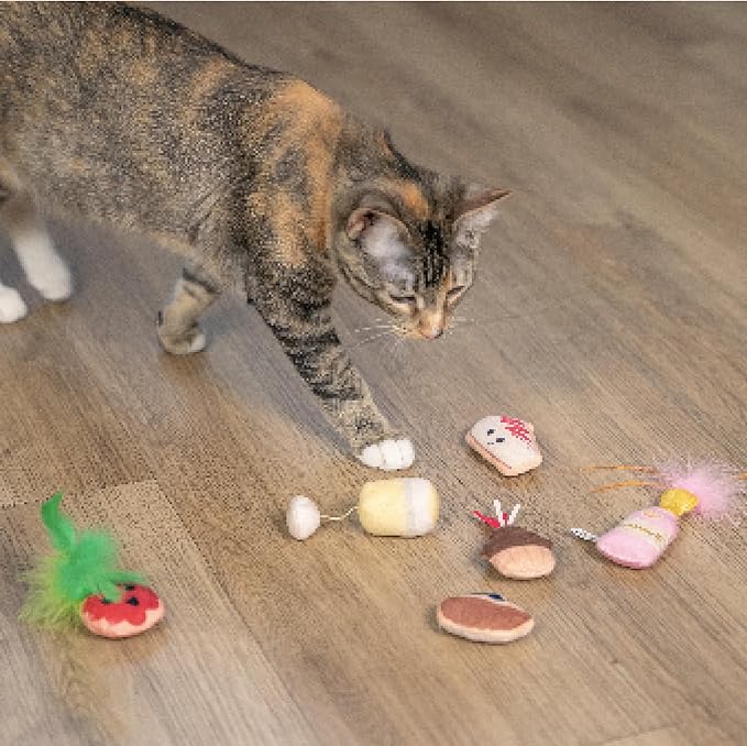Catstages Purrsecco & Cupcakes Cat Toys, 6-Pack Catnip Toys with Feathers, Crinkle & Mesh, Multicolored