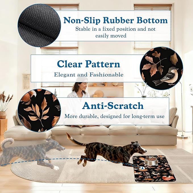 Wild Forest Animals Pet Feeding Mat–Christmas Stocking Quick Dry Absorbent Dog Cat Food Mat, Non Slip Waterproof Bowl Placemat for Messy Eaters, Pet Accessories for Floors 12"x20"