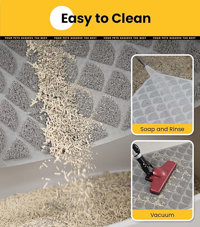 Conlun Cat Litter Mat Litter Trapping Mat, 47” x 35” Premium Durable PVC Cat Litter Box Mat with Scatter Control, Non-Slip, Less Waste Kitty Litter Mat, Soft on Kitty’s Paws, Urine Waterproof, Grey