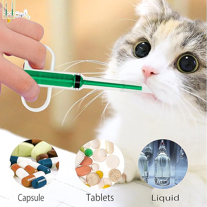 Medicine Feeder for Pets,Piller,Pill Cutter,Pill Crusher for Cats and Dogs,4in1 Set,Feeding Pills Water and Milk,Plastics,Reusable (Piller+Grinder+Cutter, Green)