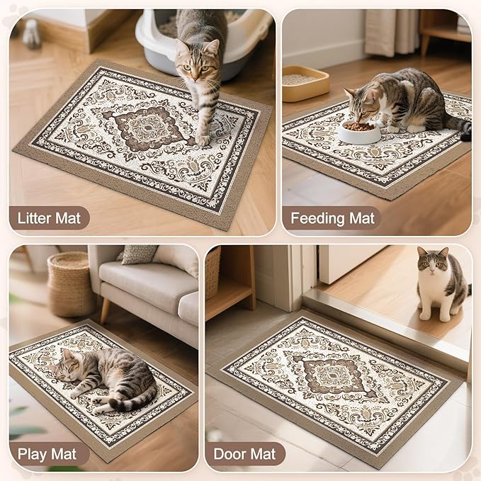 Unicorn Catcher Cat Litter Mat 24" x 15" Non-Slip Litter Box Mat Washable Litter Catcher Mat for Litter Box Indoor Food Mat Supplies Essentials, Brown