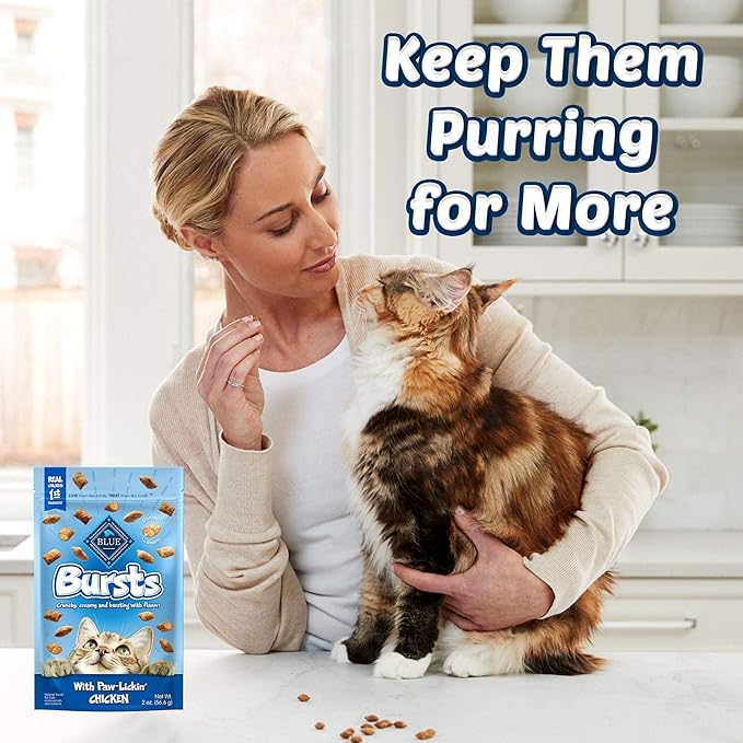 Blue Buffalo Bursts Crunchy & Creamy Cat Treats, Great for Training, Paw-Lickin' Chicken, 2-oz Bag (6 Pack)