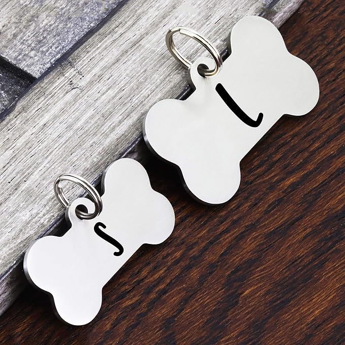 Ultra Joys Custom Personalized Dog ID Tag - Brushed Stainless Steel Bone Tag, Small