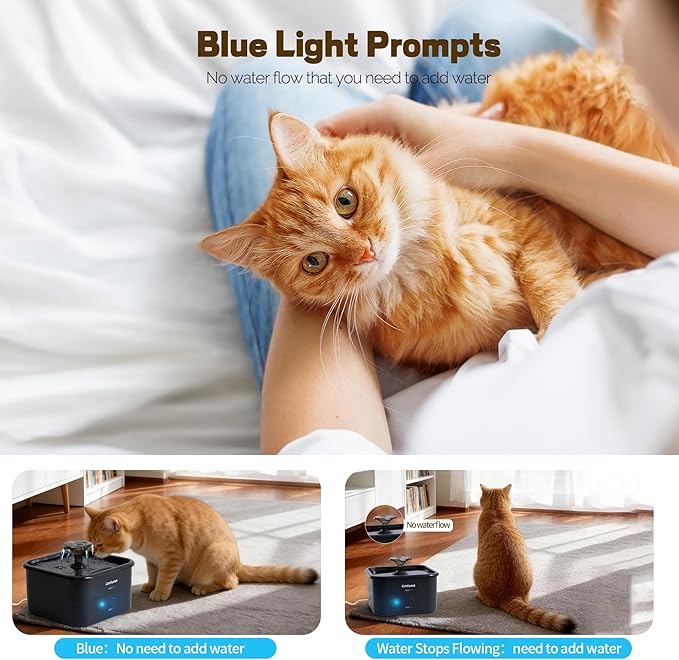 Cat Water Fountain, 74oz/2.2L Catsfoutek Pet Water Fountains for Cats Indoor, 12 Set of Filters Cat Drinking Fountain with Ultra Quiet Pump- for Pets and Small Animals, Black