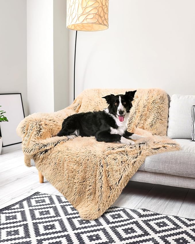 PJYuCien Large Dog Blankets, Soft Plush Throw Blanket for Large Dogs, Reversible Fleece/Sherpa Pet Throw, Washable Furniture Cover for Sofa/Bed, 80" x 60", Brown, Indoor