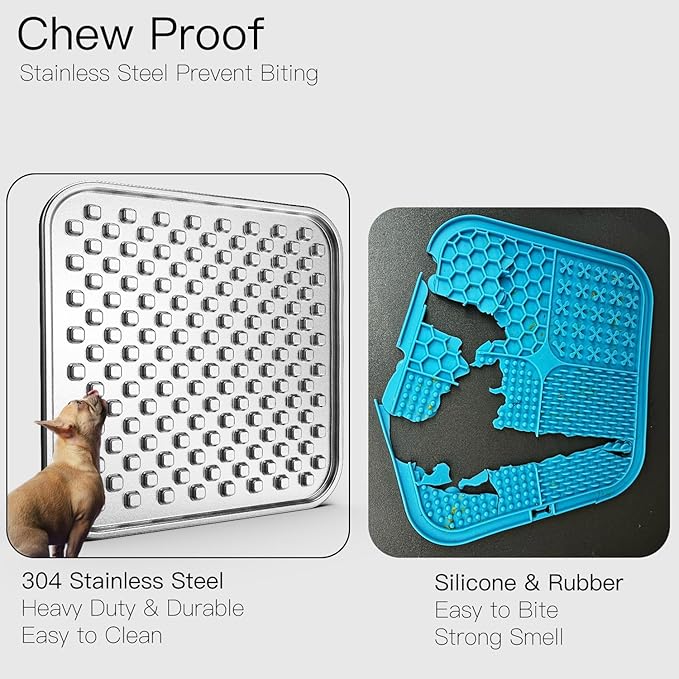 Double Layer Stainless Steel Lick Mat for Dogs & Cats, Chew-Proof & Non-Slip, Anxiety Relief, Whisker Friendly, Dishwasher-Safe Slow Feeder Pad[2Pack]