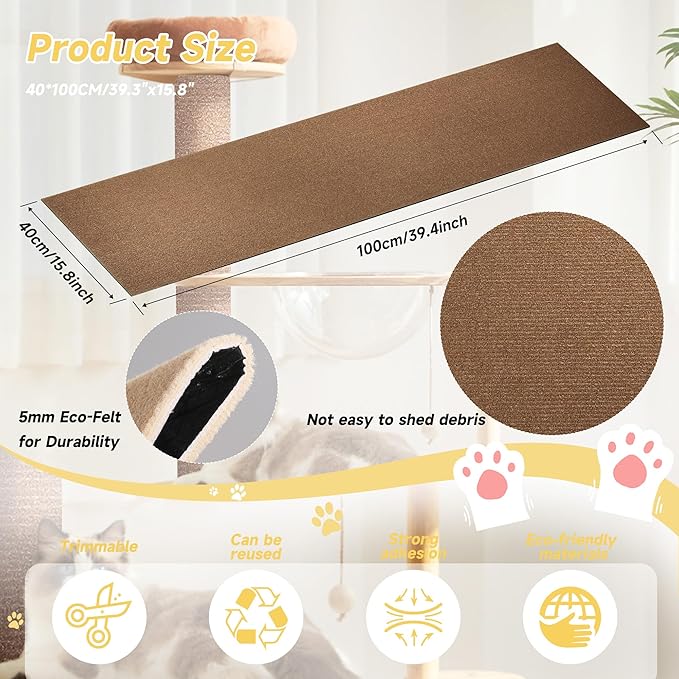 Cat Scratch Furniture Protector, 39.3''x15.8'' Trimmable DIY Self-Adhesive, Durable Corner Scratcher Couch Protectors from Cat Claws for Sofa, Tree Shelves & Scratching Posts (Brown)
