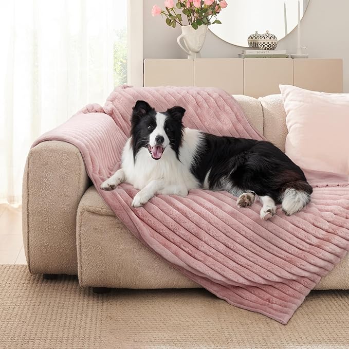 Waterproof Dog Blanket for Couch, Luxury Plush Washable Large Dogs Blankets for Furniture Protection, Super Soft Calming Pet Blanket for Indoors (Pink, 50"x60")