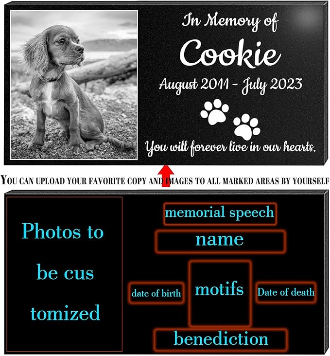 Pet Memorial Stones, Pet Headstones for Dogs Personalized,Dogs Headstones, Cat Tombstone Outdoor,Black Granite Memorial Garden Stone Customized Gravestone Markers