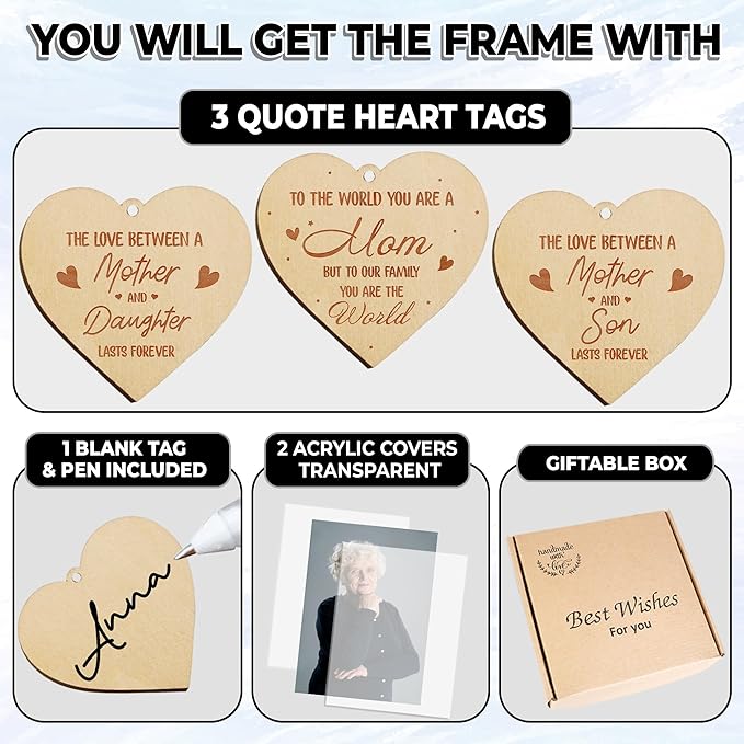 Rotating Picture Frame Gift for Mom 4x6 Photo Double-Side Floating Frame Mama Mum Step-Mom Mother-in-law Birthday Christmas Mother's Day Gifts Family Frame Tabletop Display HU-KX-MOM-NAT-A8