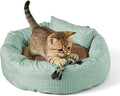 XXS Round Cat Bed 18 Inch, Summer & Winter Dual Use Washable Pet Bed, Small Cat & Dog Cushion for Crate, Carrier, Catio, Playpen, Wall Shelve, Replacement Cushion for Cat Desk Perch, Green