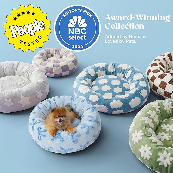 LE SURE Shown on TV Donut Medium Dog Bed - Round Cat Beds for Indoor Cats Calming Bed Gift for Pets, Cute Modern Beds with Jacquard Shaggy Plush & Anti Slip Bottom, 30 Inch, Ice Melt
