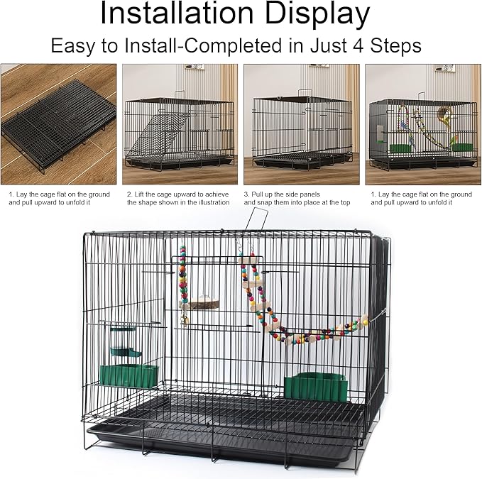 20-inch Bird Cage,Foldable Medium Small Parrot Parakeet Bird Cages for Parrots Canaries Cockatiels Lovebirds Finches Budgies Conures Pet Metal Birdcage with Slide-Out Tray and 4 Pcs Bird Toys