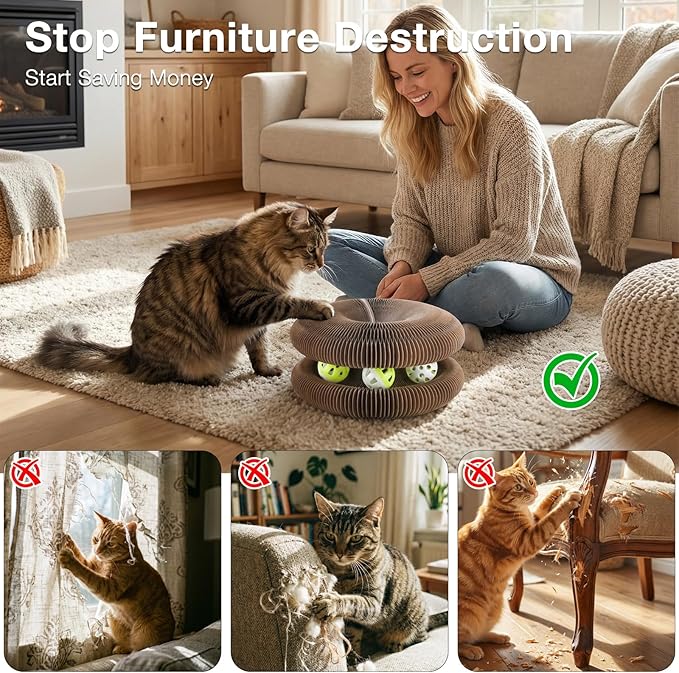 Kitty Kurlz Cat Toy, Reversible Infinity Style Magic Organ Cat Toy Made from Recycled Corrugated Cardboard Long Lasting (C-Shaped（2pcs）).
