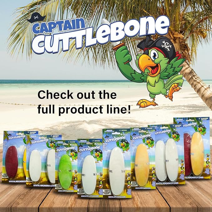 A&E Cage Company Captain Cuttlebone 5" Natural Cuttlebone for Birds – Single Blister Pack Calcium Supplement – Beak Conditioning Mineral for Parakeets, Budgies, Finches, Canaries & Lovebirds