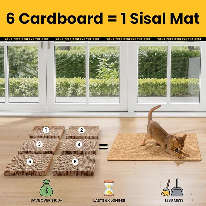 Conlun Extra Large Cat Scratcher Mat (27.5" x 35.4"), Natural Sisal Cat Scratching Pad for Indoor Cats, Mess-Free Cat Scratch Rug & Cardboard Alternative, Couch & Furniture Protector