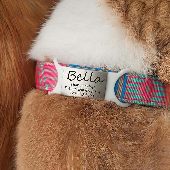 Anavia Slide On Silent Pet ID Tags Cat Dog Name Tags, Multi-Color Silicone Band Personalized Engraved Stainless Steel Tag, Customized Chew-Proof Quiet Dog Collar Tags (Medium, Pink)